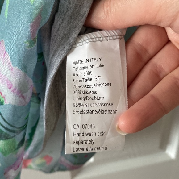 Elena Baldi teal silk blend flower print top with bow tied back sleeveless - Picture 7 of 7